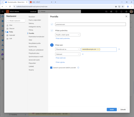 OWA přesměrování zpráv