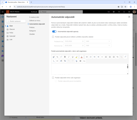 OWA automatické odpovědi